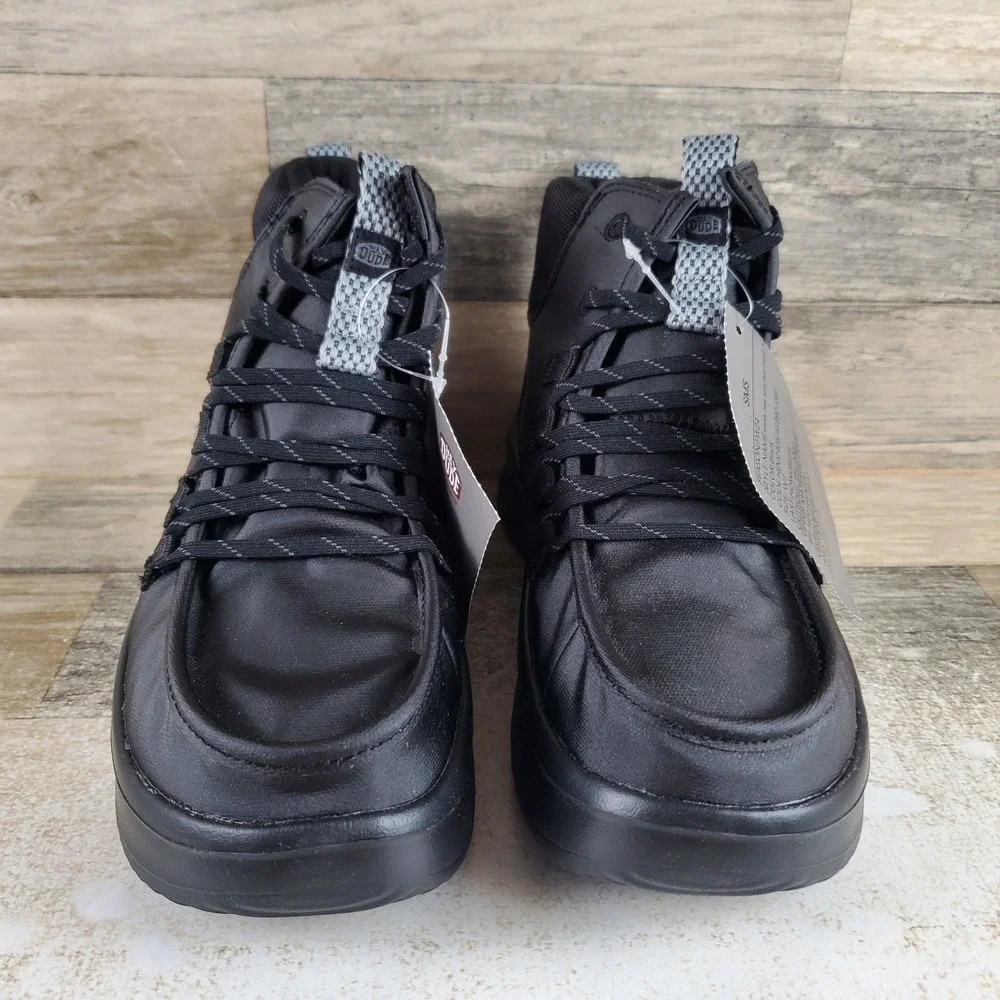 Hey Dude Wendy Peak Apres Womens Ankle Boots Sz 7 Black Coated Twill Lace Up